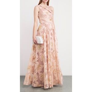 Talbot Runhof‎ Pink Gold Metallic Floral Jacquard Gown, dress $2150 NWT